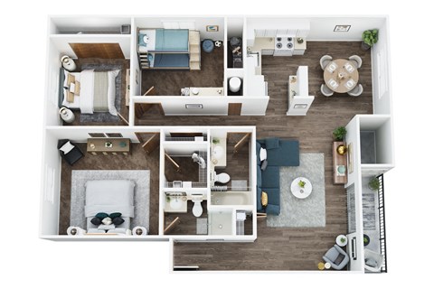 Floor plan for 3 beds, 2 baths, 1095 sqft